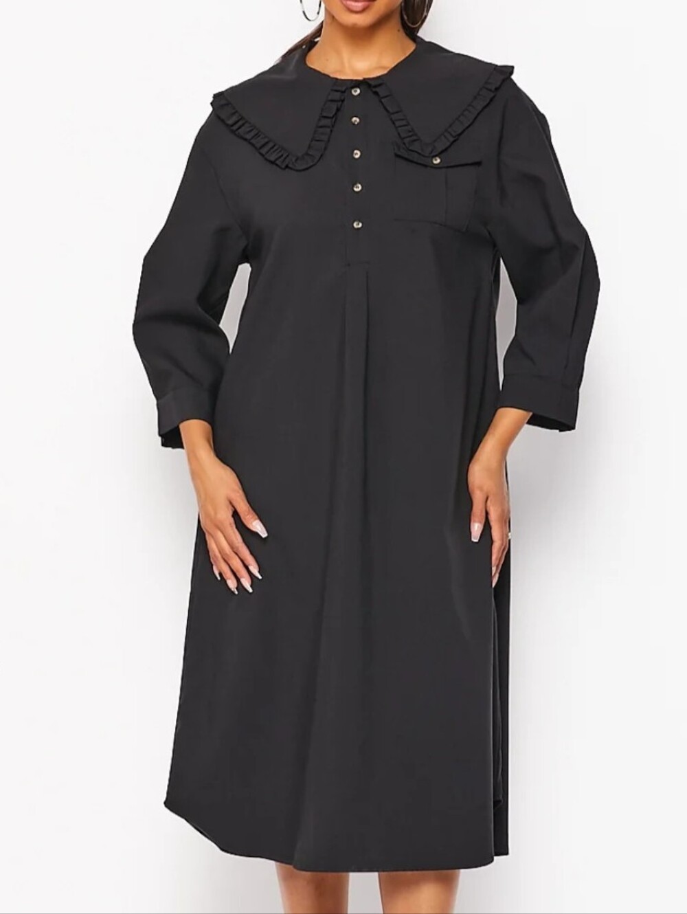 Rivir Oversized Bib Collar Midi Shirt Dress Size Medium
